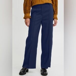 Atelier Reve Women's Zoe Navy Blue High Rise Wide Leg Office Trouser Pants NWT